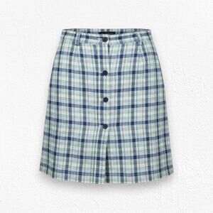 Y2K Liz Claiborne Cream Navy Plaid Linen Blend Retro Sportswear Skort Size 14